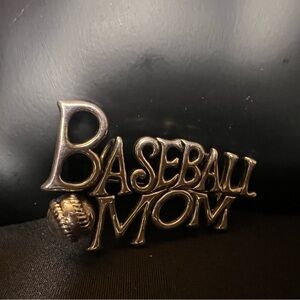 Elegant Silver Baseball Mom Brooch